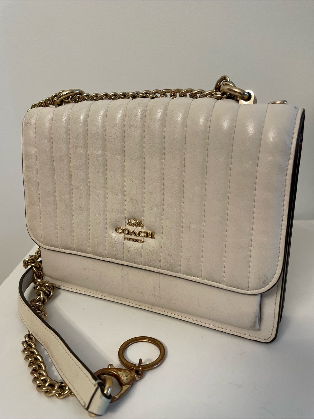 COACH Quilted Leather Shoulder Bag in Chalk White with Gold Hardware